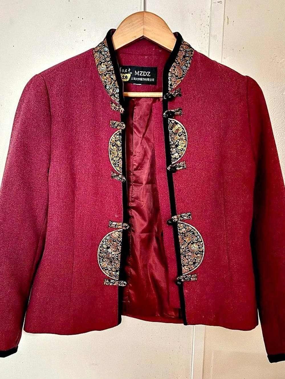 MZDZ Brocade Trim Jacket in Burgundy& Black Like New
